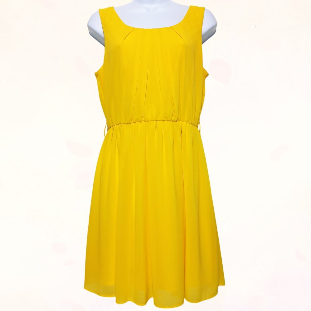 Iz Byer Yellow Chiffon Lined Elastic Waist Sleeveless Scoop Neck Mini Dress Sz M